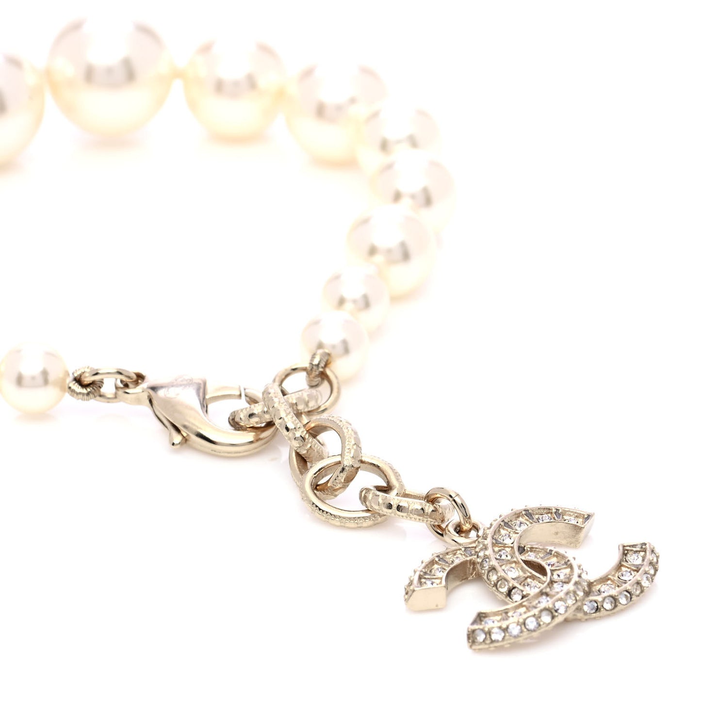 Graduated Pearl Crystal CC Bracelet Gold