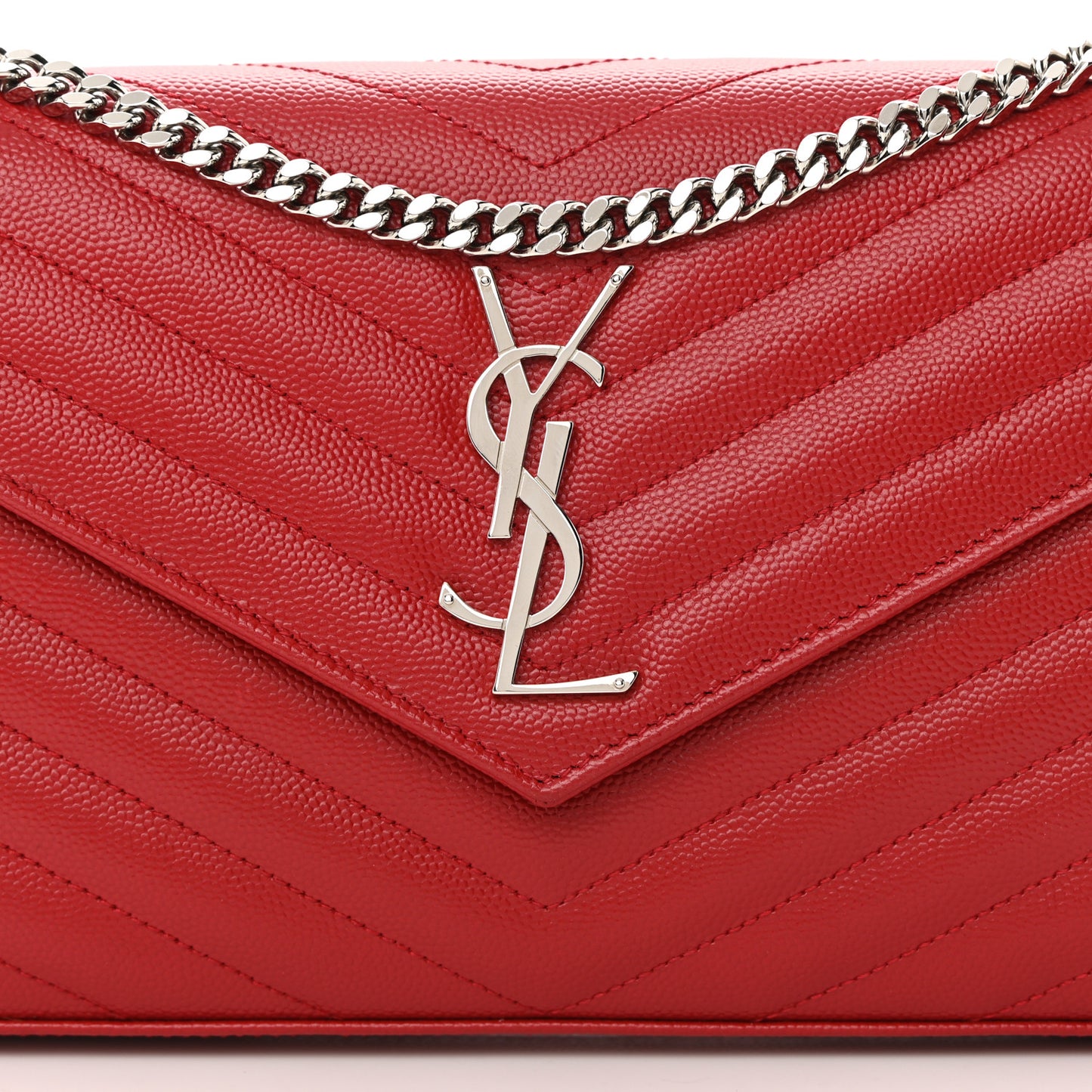 Grain De Poudre Matelasse Chevron Monogram Chain Wallet Red