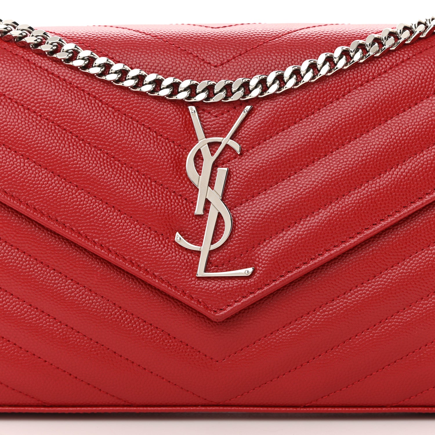 Saint Laurent Grain De Poudre Matelasse Chevron Monogram Chain Wallet Red 8 of 13