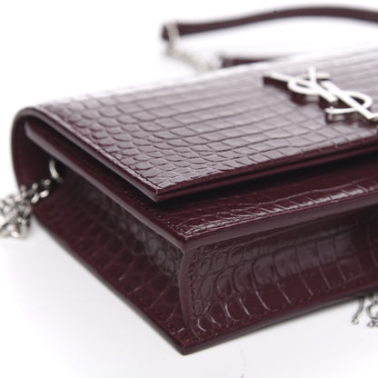 Saint Laurent Calfskin Crocodile Embossed Kate Monogram Tassel Chain Wallet Rouge Legion 7 of 8