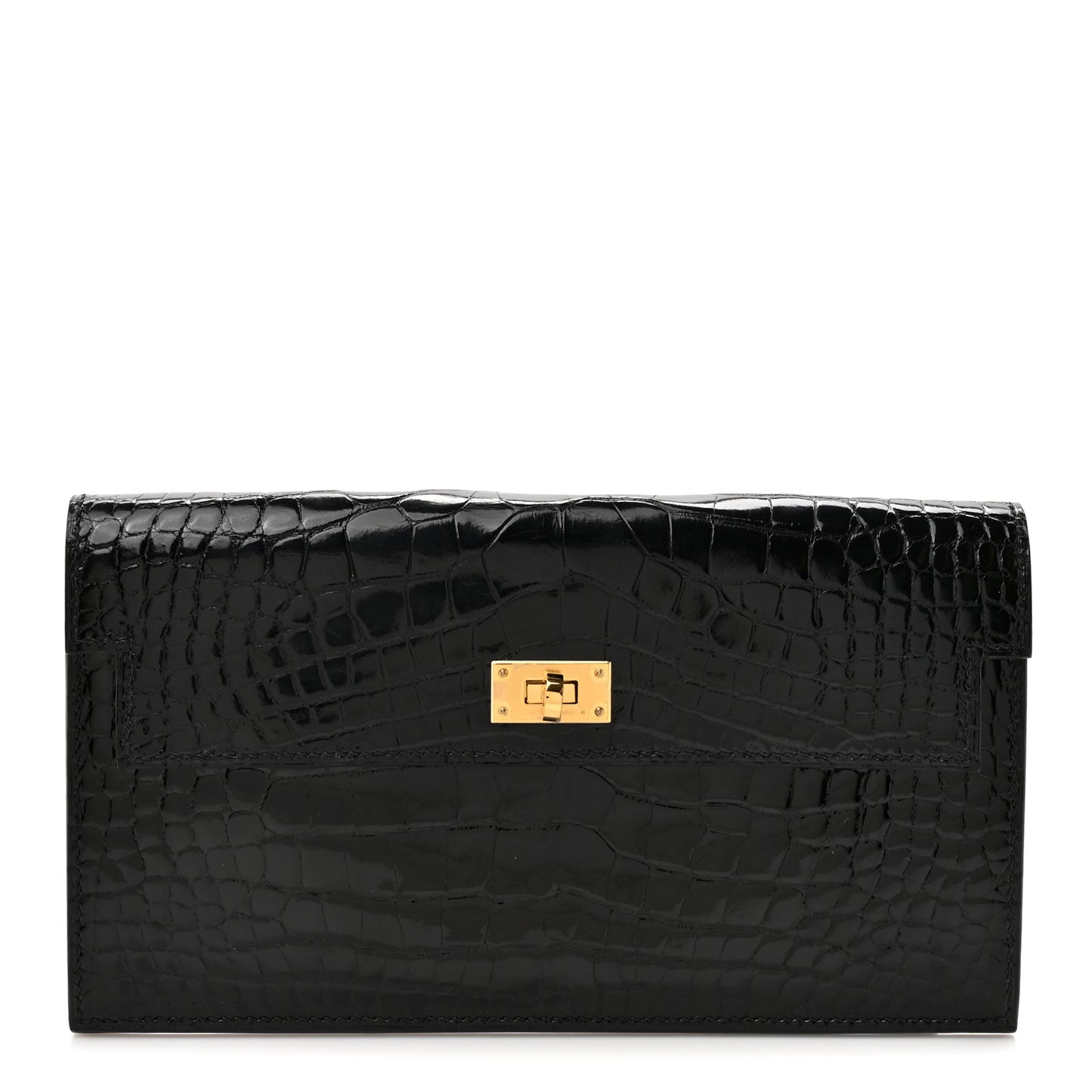 Shiny Alligator Kelly Pocket Long Wallet Black