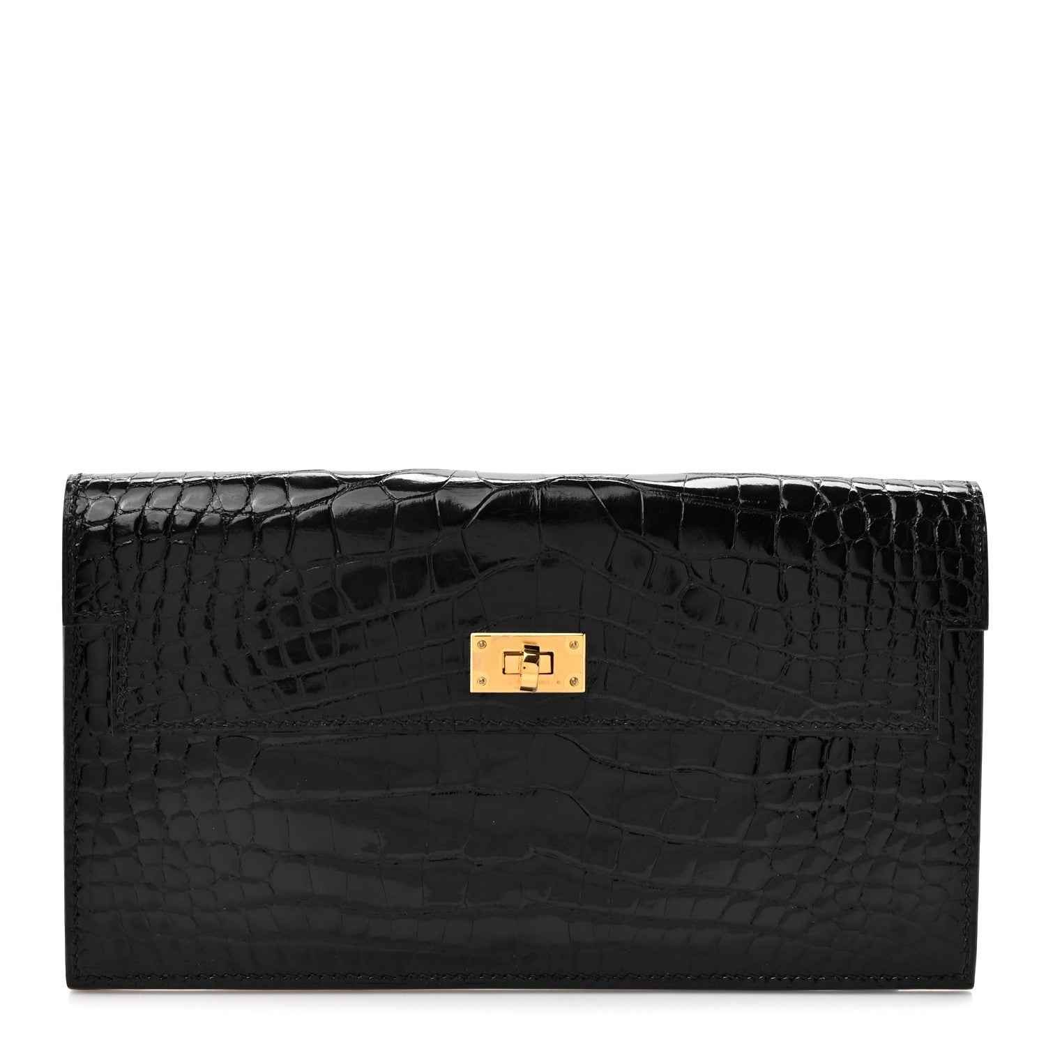Hermes Shiny Alligator Kelly Pocket Long Wallet Black 1 of 9