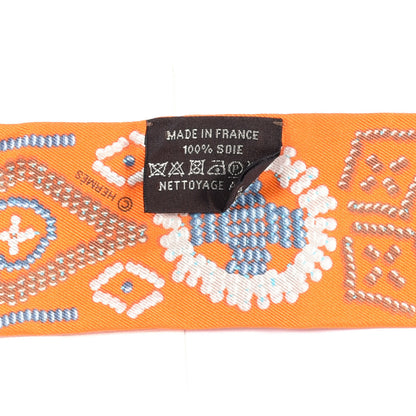 Hermes Silk Kelly En Perles Twilly Orange Bleu Gris Perle 4 of 4