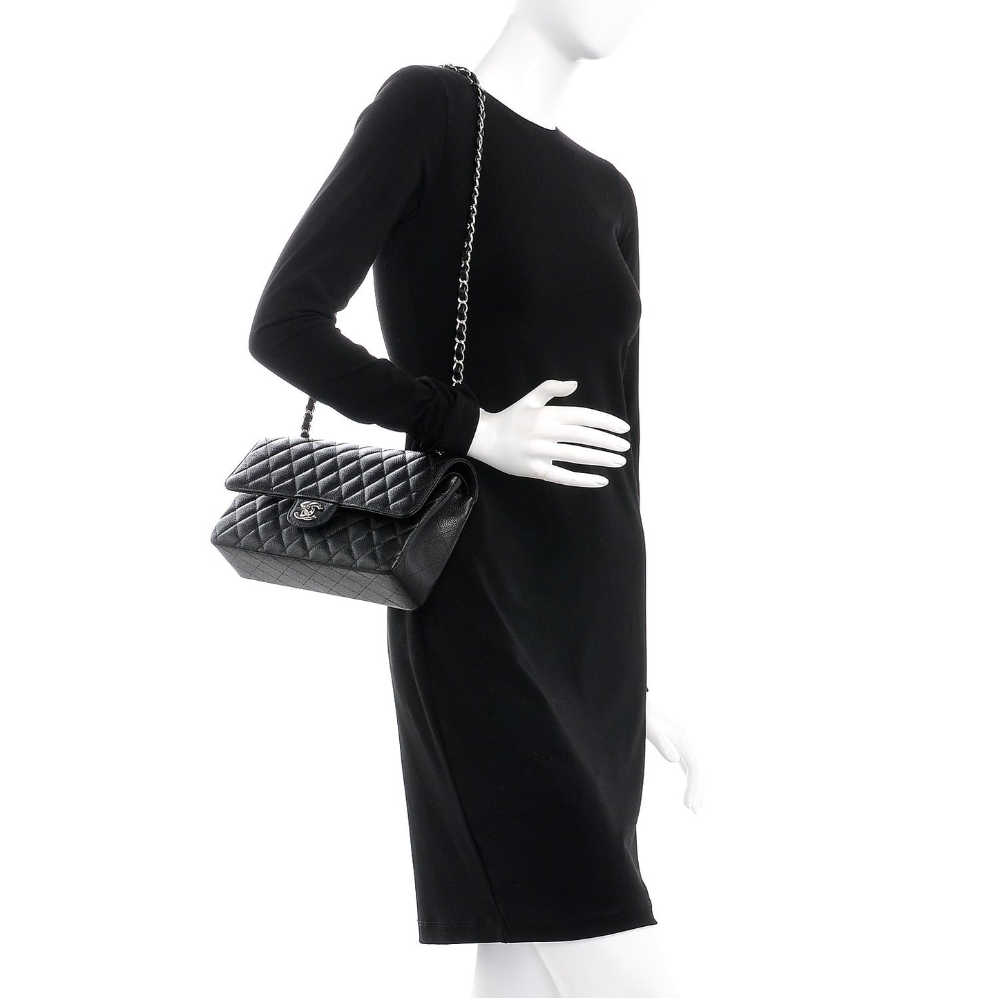 Caviar Quilted Medium Double Flap Black