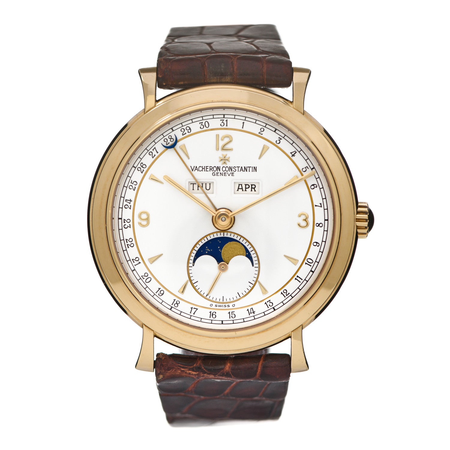 Vacheron Constantin 18K Yellow Gold Alligator 36mm Historiques Triple Date Calendar Manual Winding Watch 47150 1 of 5