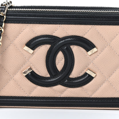Chanel Caviar Quilted CC Filigree Clutch With Chain Beige Black 11 of 13