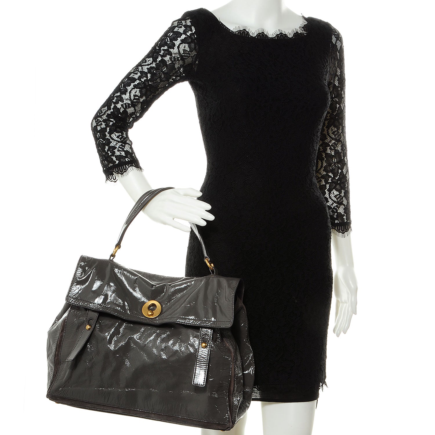 Saint Laurent Patent and Suede Muse Two Charcoal Gray 2 of 8