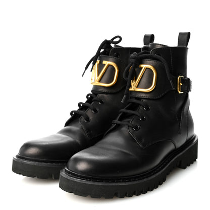 Valentino Garavani Calfskin Womens VLOGO 35mm Combat Boots 38.5 Black 3 of 9