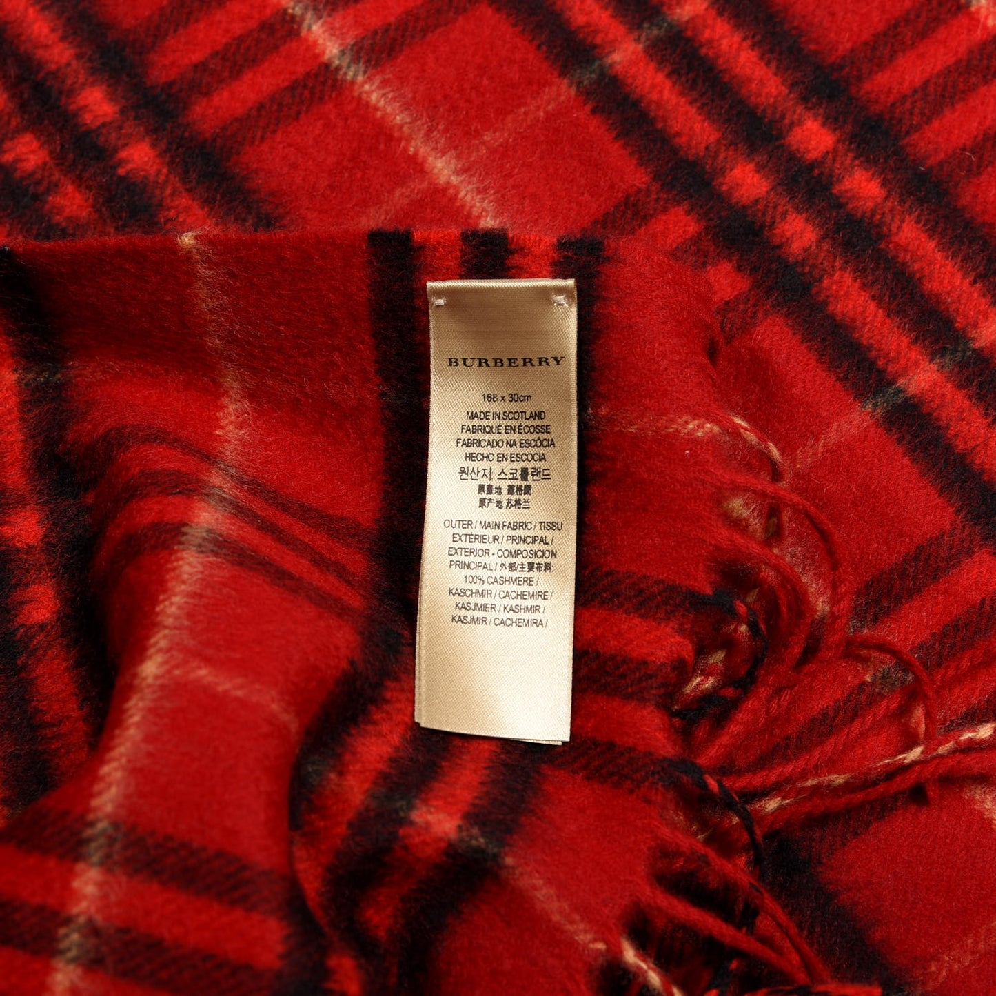 Cashmere Vintage Check Fringe Scarf Red