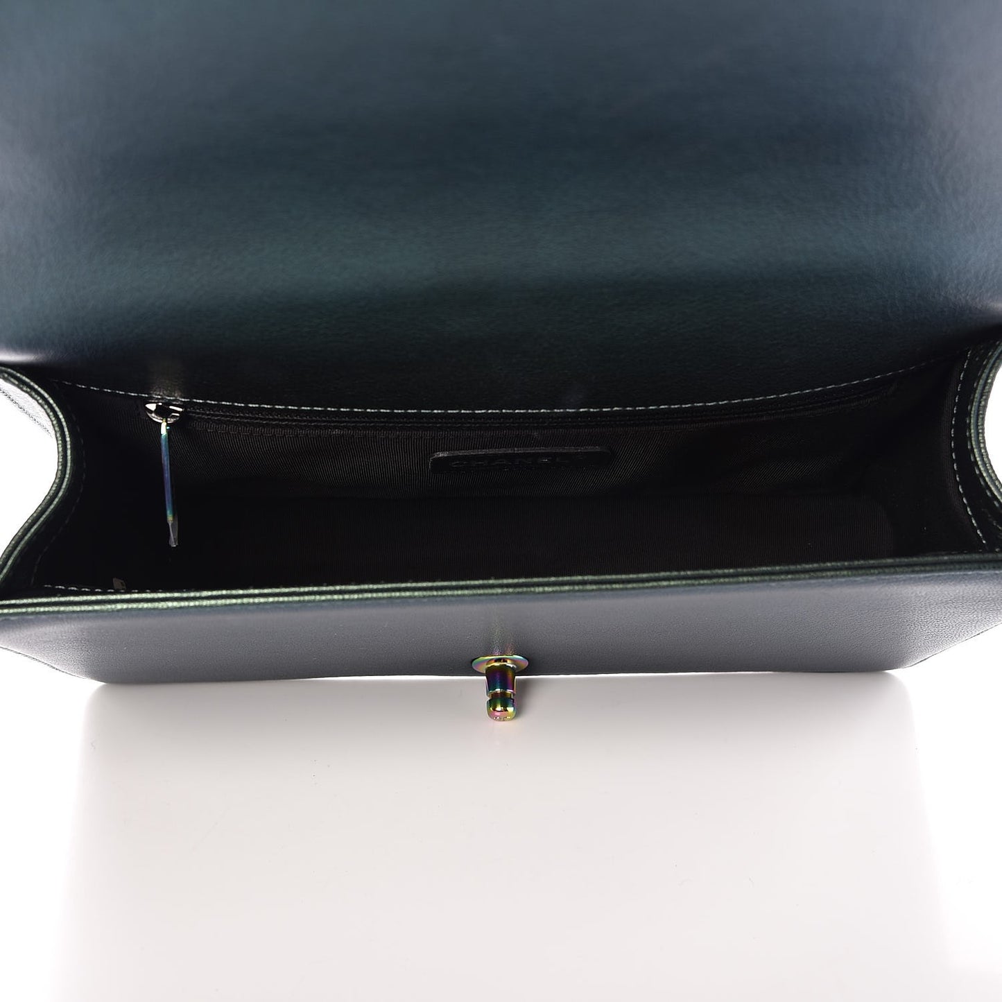 Iridescent Goatskin Quilted New Medium Boy Flap Green