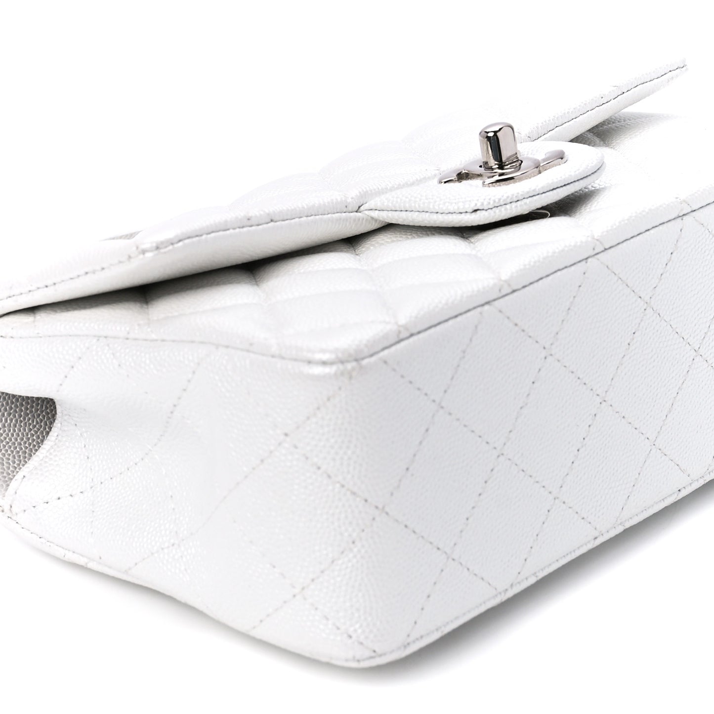 Iridescent Caviar Quilted Mini Top Handle Rectangular Flap White
