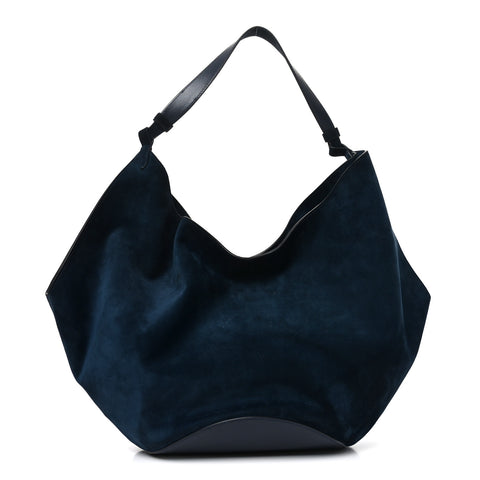 Suede Calfskin Medium Lotus Tote Midnight