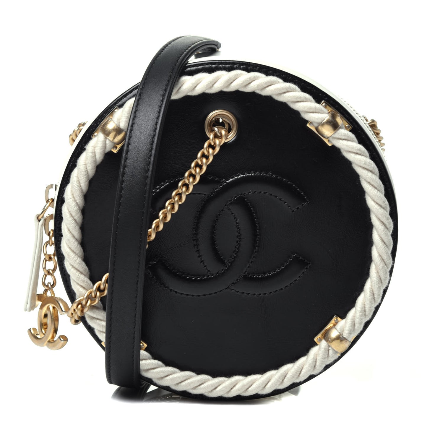 Crumpled Calfskin Cotton Small En Vogue Round Bag Black