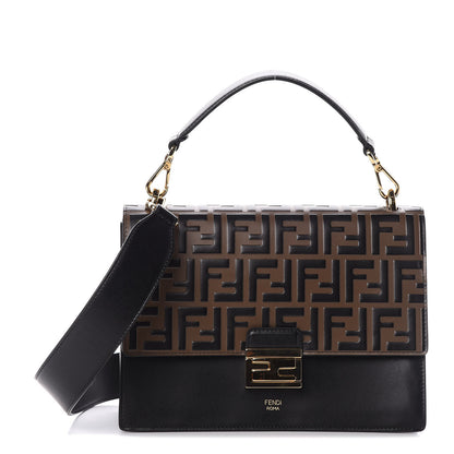 Fendi Vitello Liberty Bi-Color FF 1974 Embossed Kan U Shoulder Bag Black Maya 1 of 11