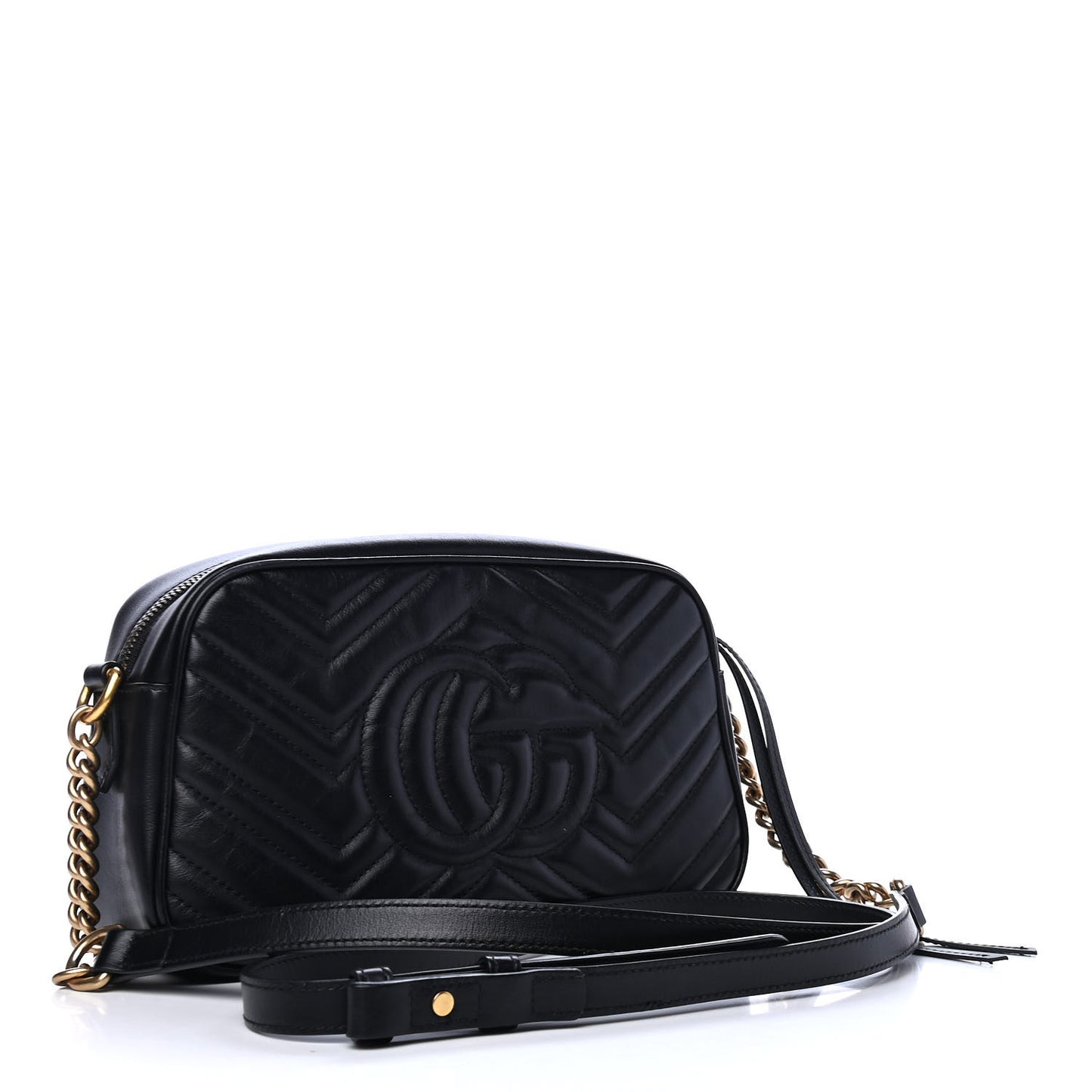 Calfskin Matelasse Small GG Marmont Chain Shoulder Bag Black