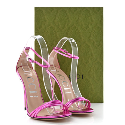 Gucci Metallic Calfskin GG Ankle Strap High Heel Sandals 40 Fuchsia 9 of 9