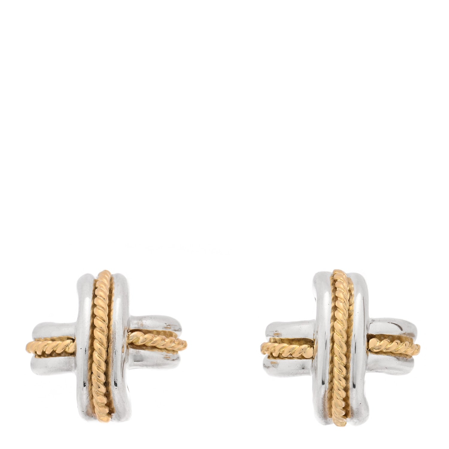 Tiffany Sterling Silver 18K Yellow Gold Signature X Earrings 1 of 4
