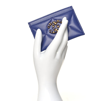 Chanel Shiny Goatskin Quilted Chanel 19 Card Holder Blue 2 of 10