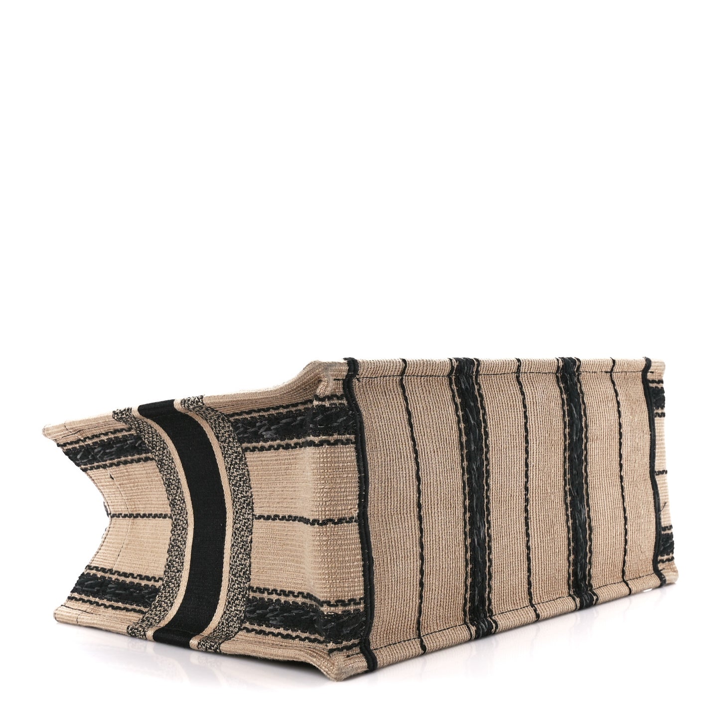 Canvas Embroidered Medium Bayadere Book Tote Black Beige