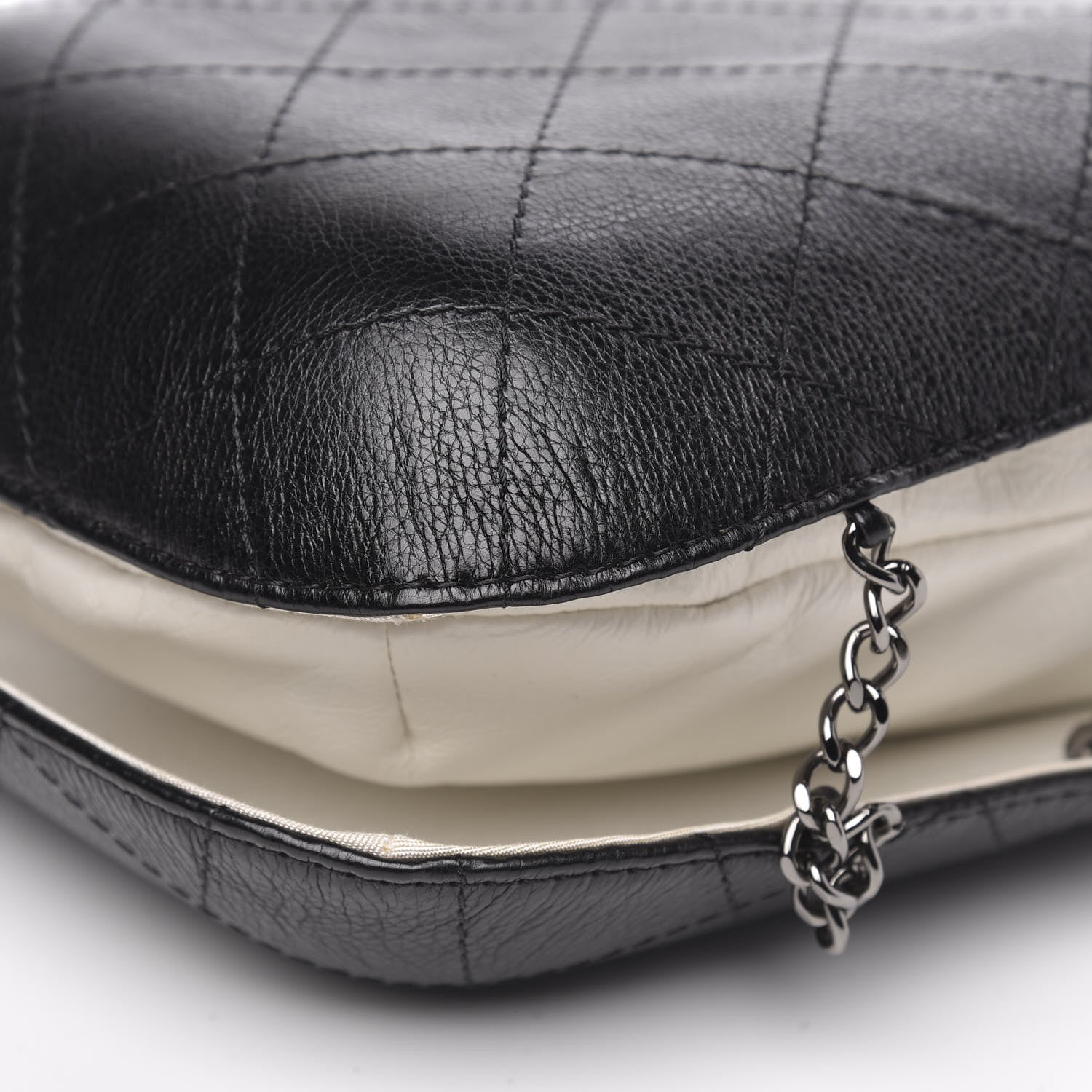 Chanel Aged Calfskin Quilted Gabrielle Bucket White Black 9 of 11