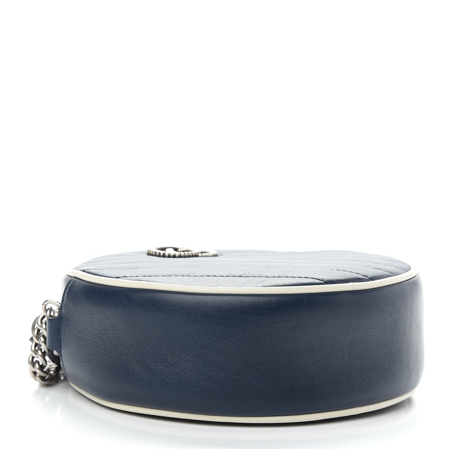 Gucci Azalea Calfskin Matelasse Diagonal Mini Torchon GG Marmont Round Shoulder Bag Blue Agata Mystic White 4 of 9