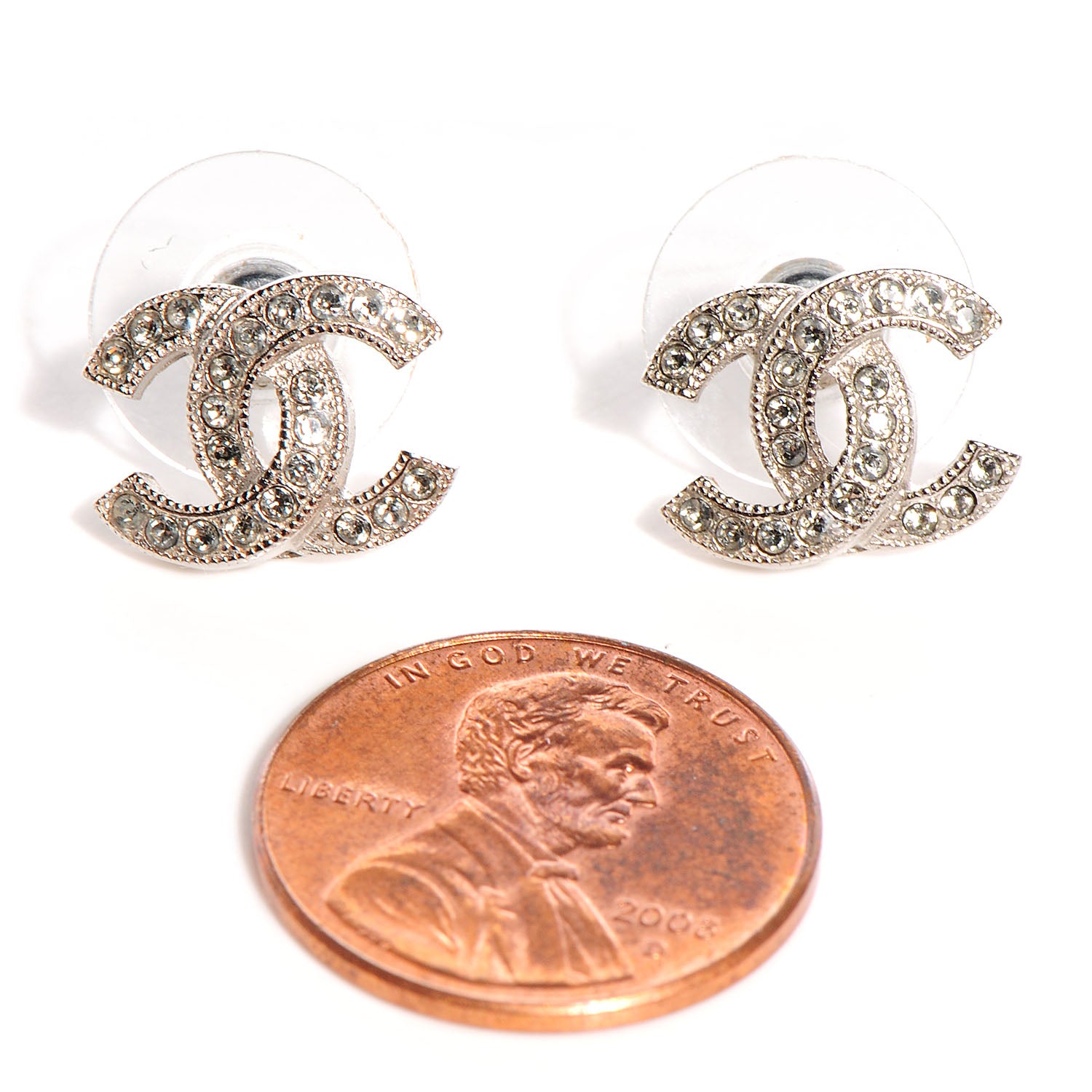 Chanel Crystal CC Earrings Silver 2 of 6