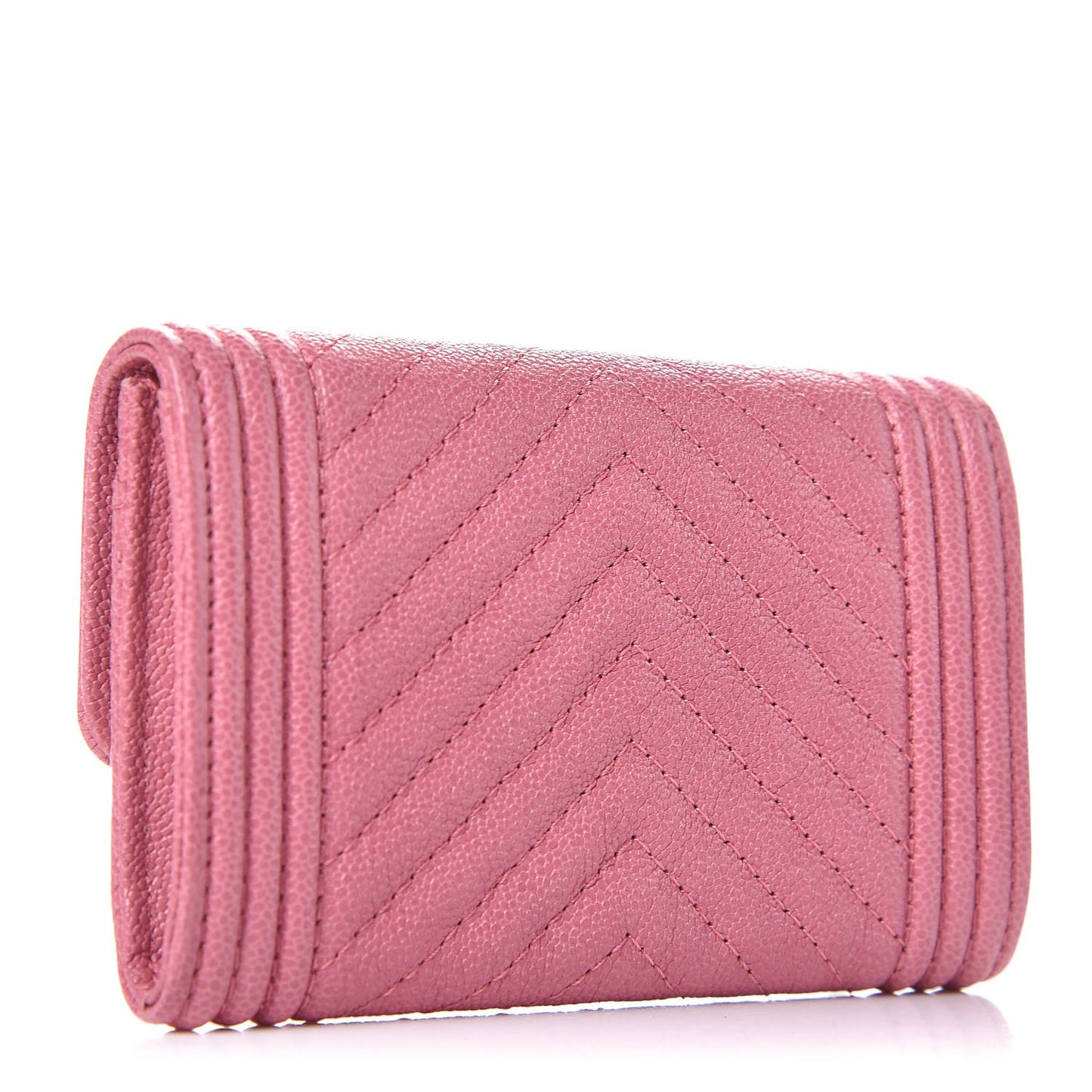 Caviar Chevron Quilted Boy Card Holder Wallet Dark Pink