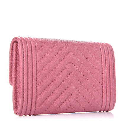 Chanel Caviar Chevron Quilted Boy Card Holder Wallet Dark Pink 4 of 17