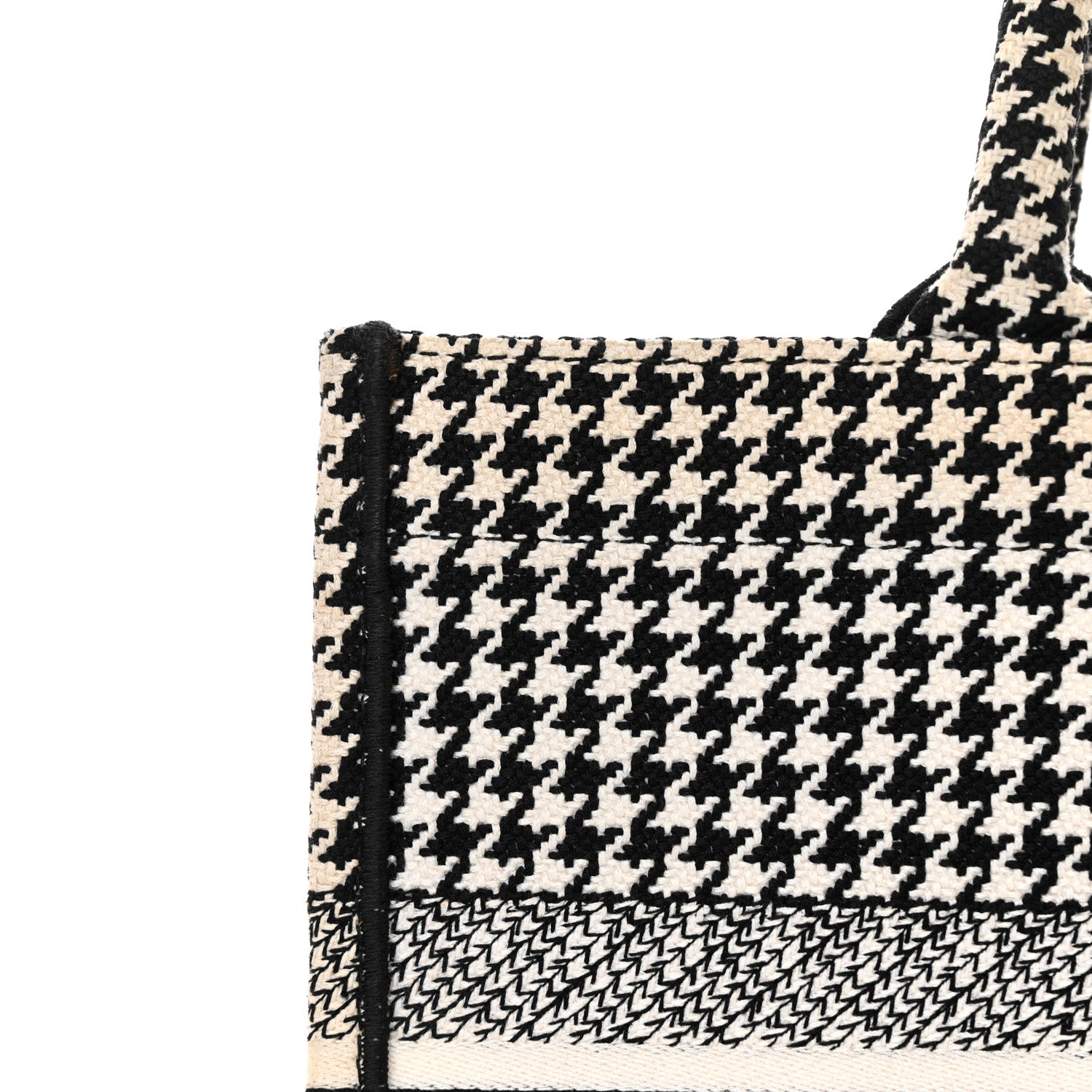Christian Dior Canvas Houndstooth Embroidered Medium Book Tote Black White 16 of 27