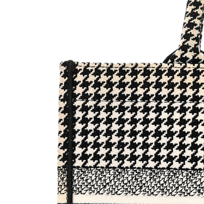 Christian Dior Canvas Houndstooth Embroidered Medium Book Tote Black White 16 of 27