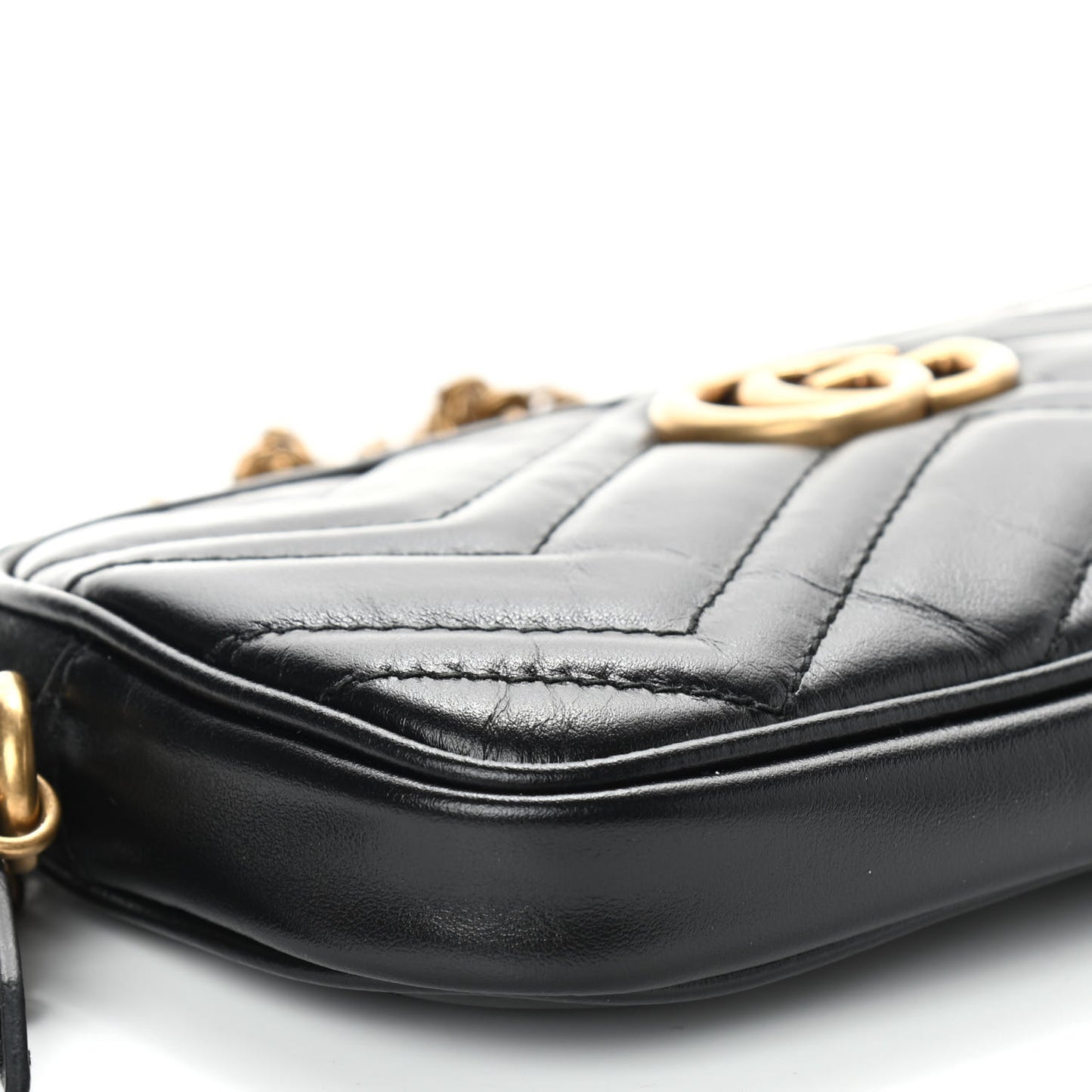 Calfskin Matelasse Mini GG Marmont Chain Crossbody Bag Black