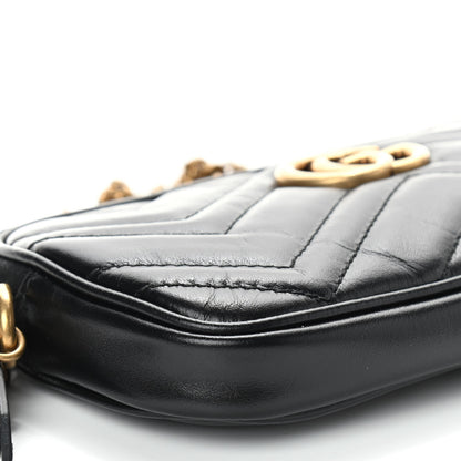 Gucci Calfskin Matelasse Mini GG Marmont Chain Crossbody Bag Black 8 of 9