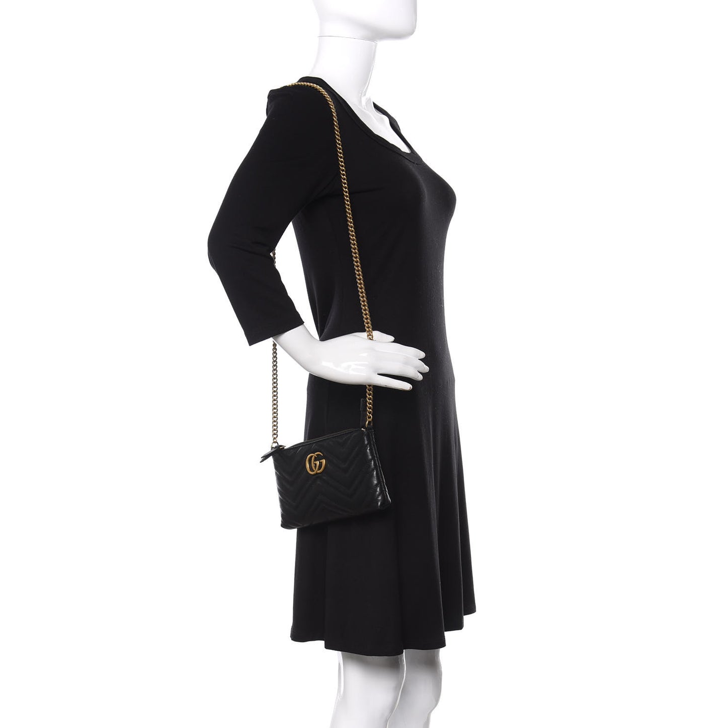 Calfskin Matelasse Mini GG Marmont Chain Bag Black