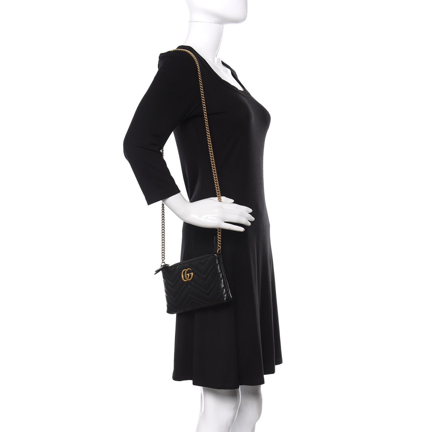 Gucci Calfskin Matelasse Mini GG Marmont Chain Bag Black 2 of 11