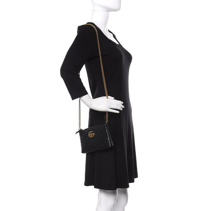Gucci Calfskin Matelasse Mini GG Marmont Chain Bag Black 2 of 11