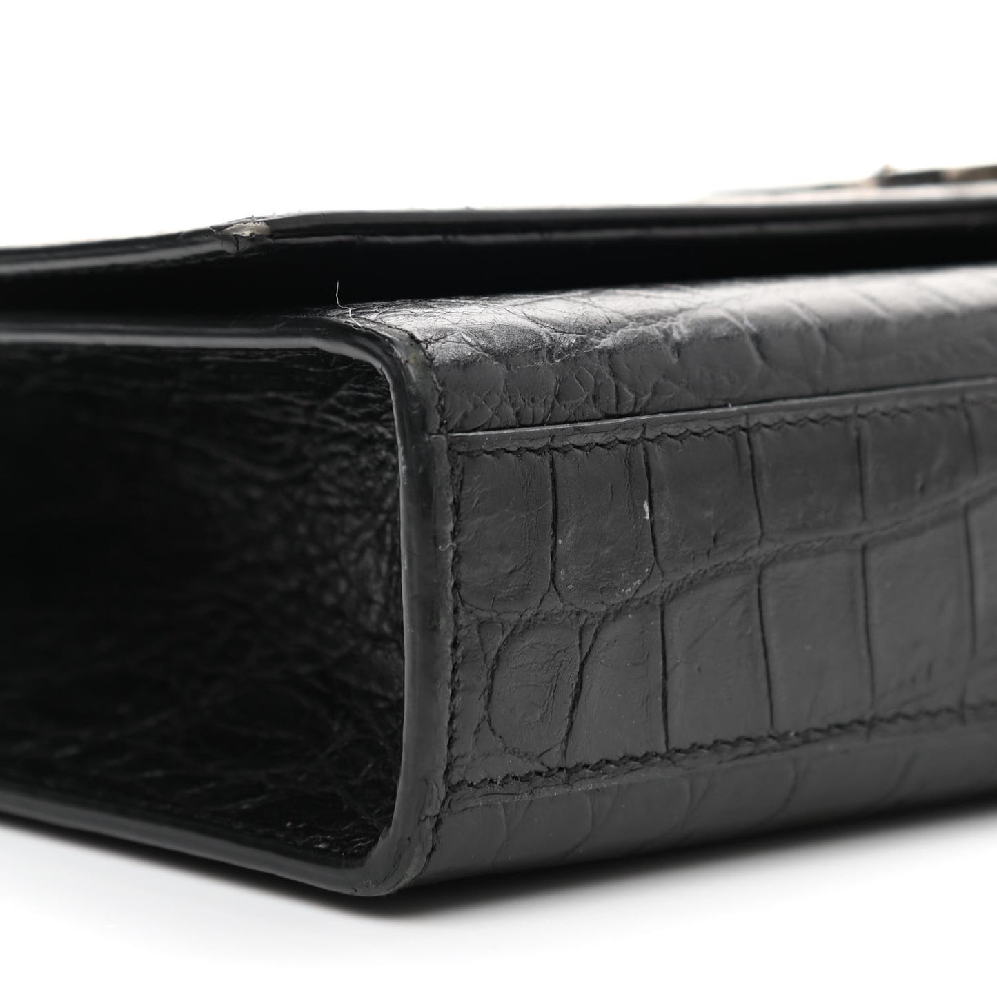 Calfskin Crocodile Embossed Medium Classic Monogram Kate Tassel Satchel Black
