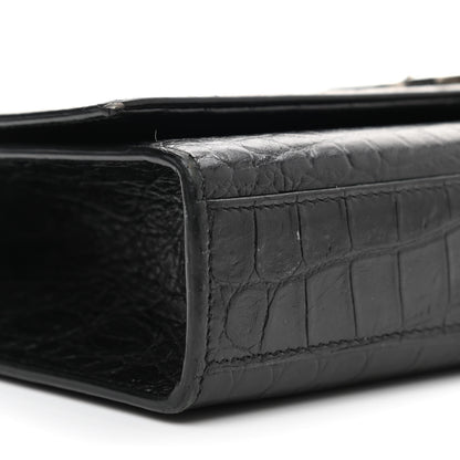 Saint Laurent Calfskin Crocodile Embossed Medium Classic Monogram Kate Tassel Satchel Black 8 of 9