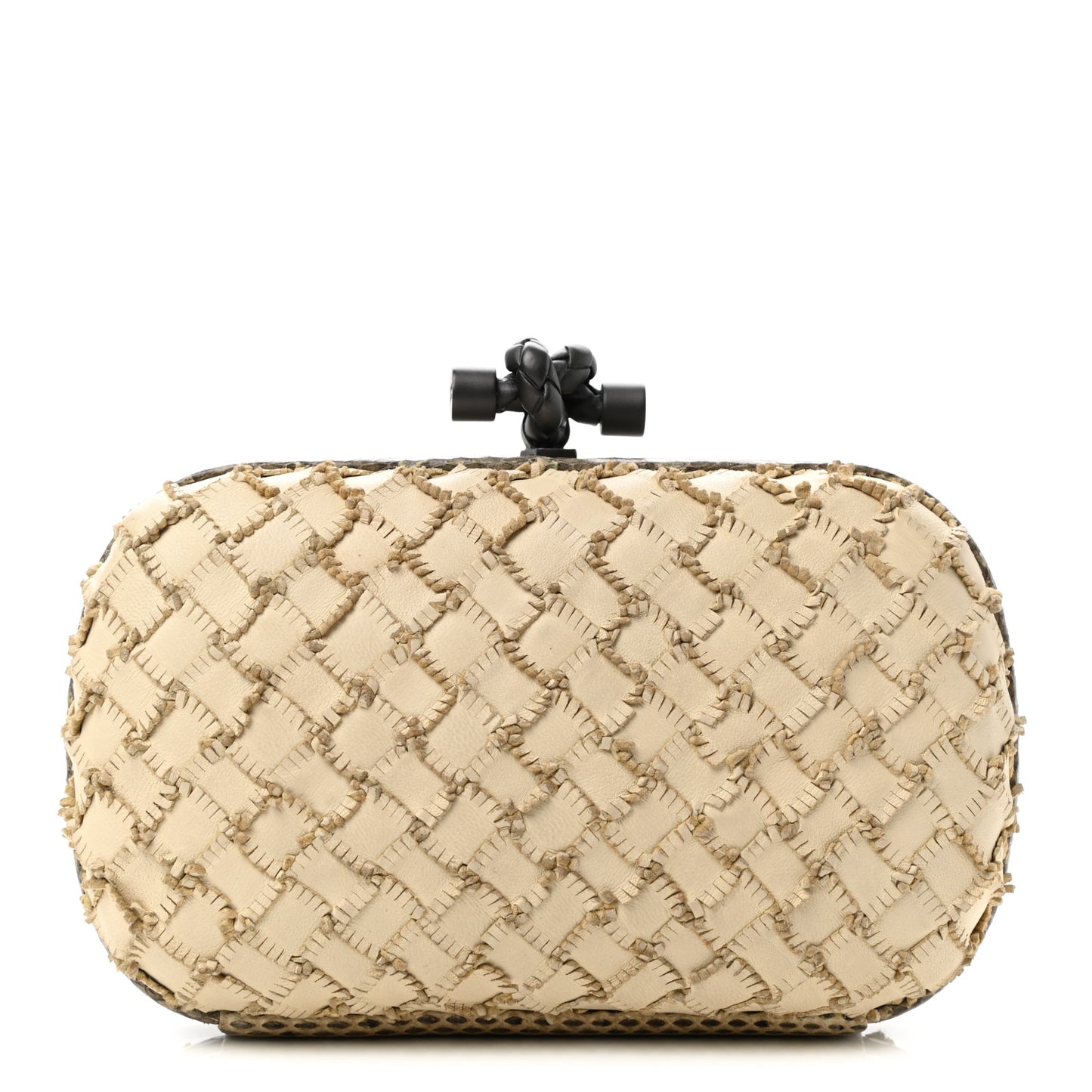 Ayers Nappa Fringe Intrecciato Knot Clutch Grey Beige