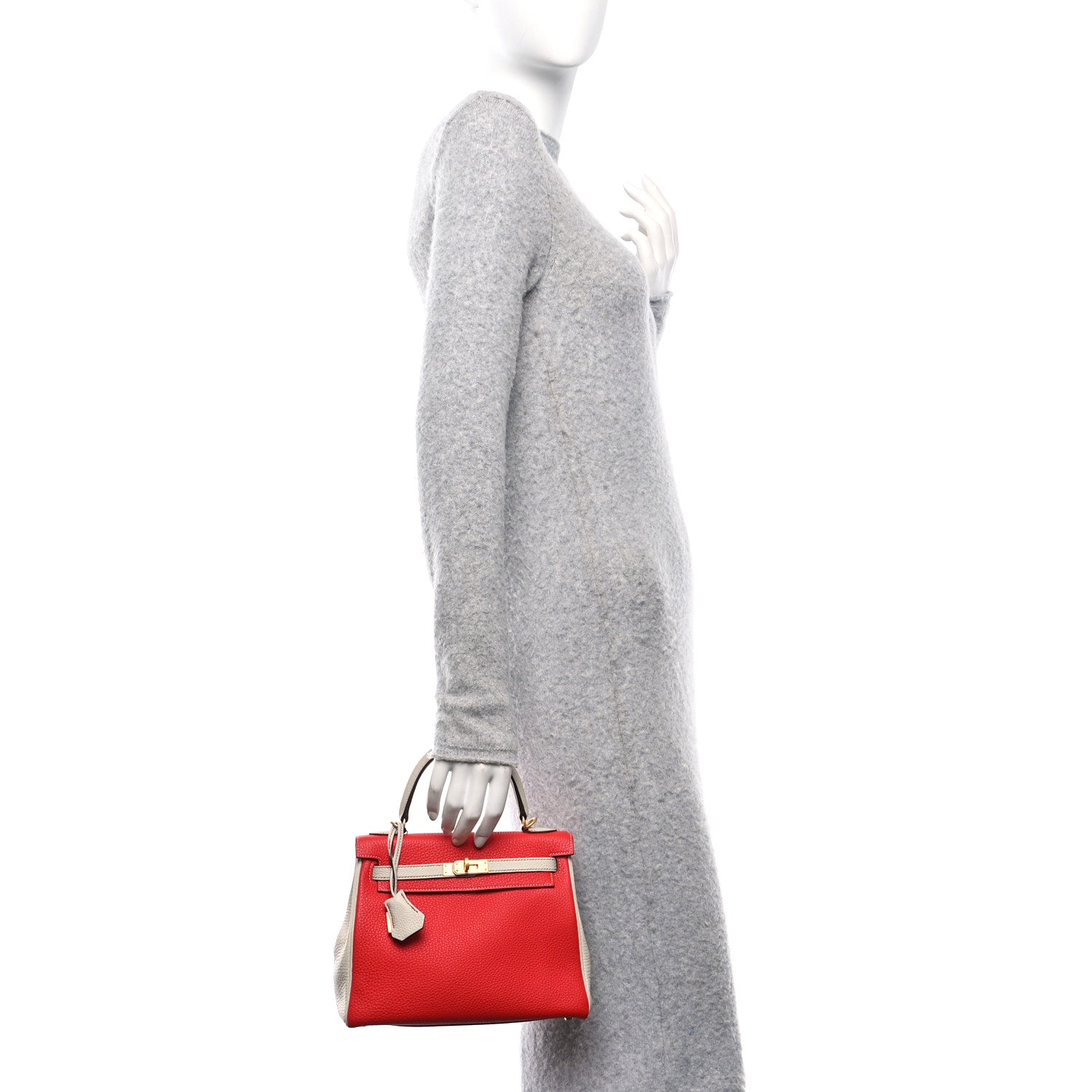 Hermes Togo Horseshoe Kelly Retourne 25 Rouge De Coeur Beton 2 of 11