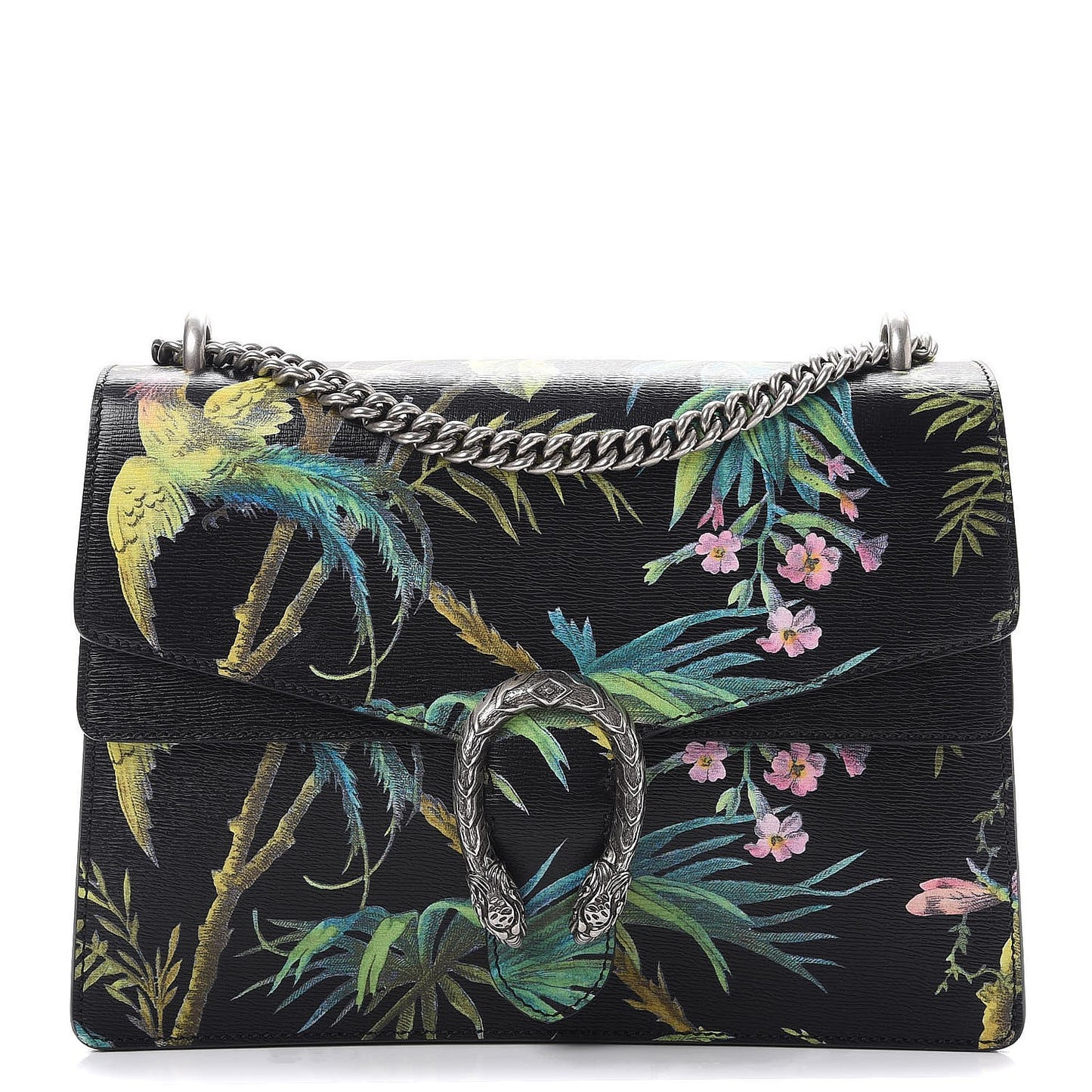 Calfskin Tropical Print Medium Dionysus Shoulder Bag Black Multi