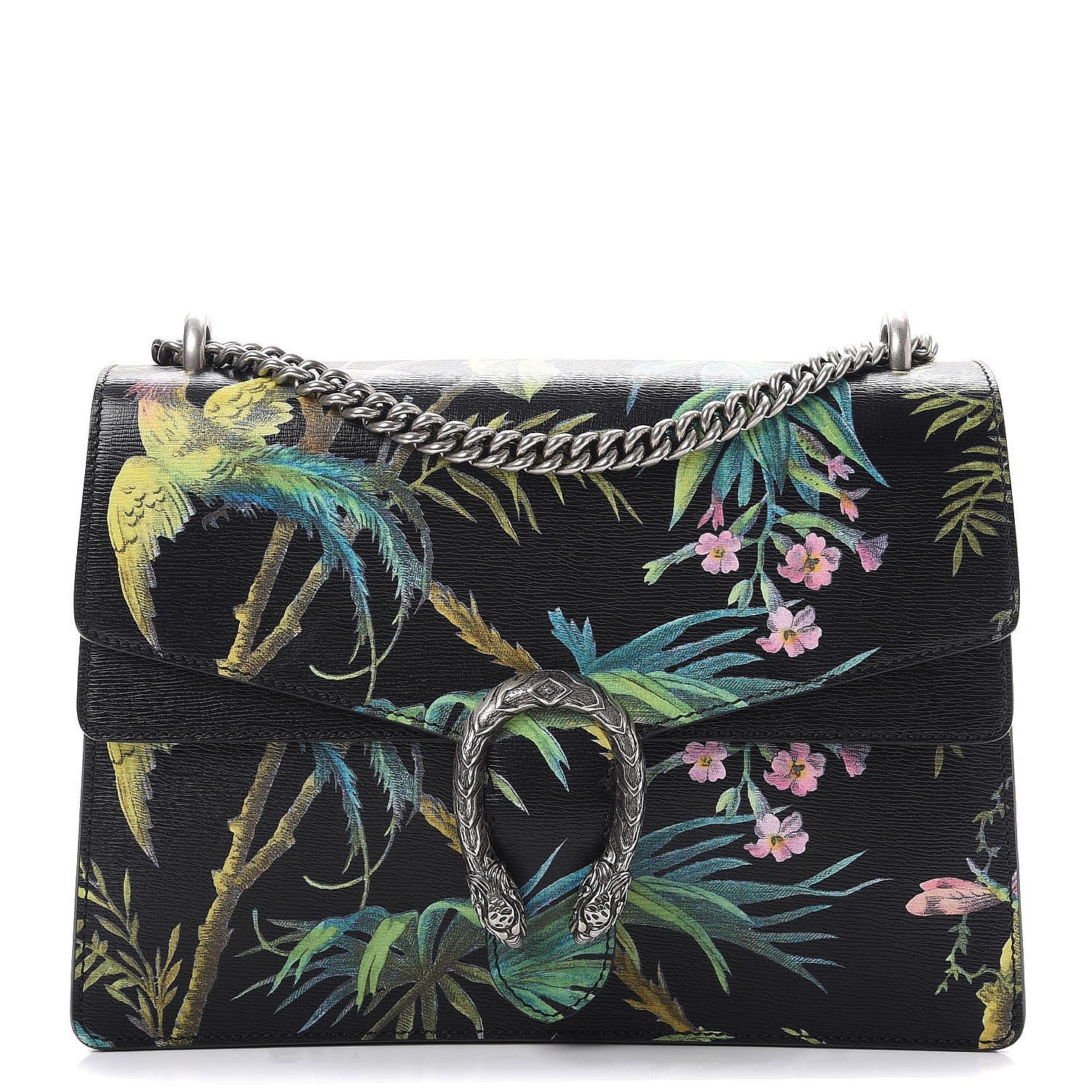 Gucci Calfskin Tropical Print Medium Dionysus Shoulder Bag Black Multi 1 of 9