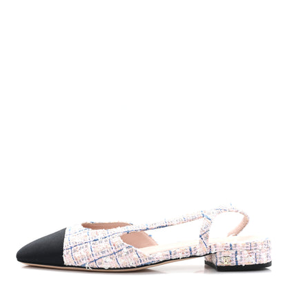Chanel Tweed Grosgrain Cap Toe CC Slingback Flat 38.5 Pink Multicolor 1 of 10