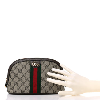 Gucci GG Supreme Monogram Textured Calfskin Web Large Ophidia Cosmetic Case Beige Ebony New Acero 2 of 8