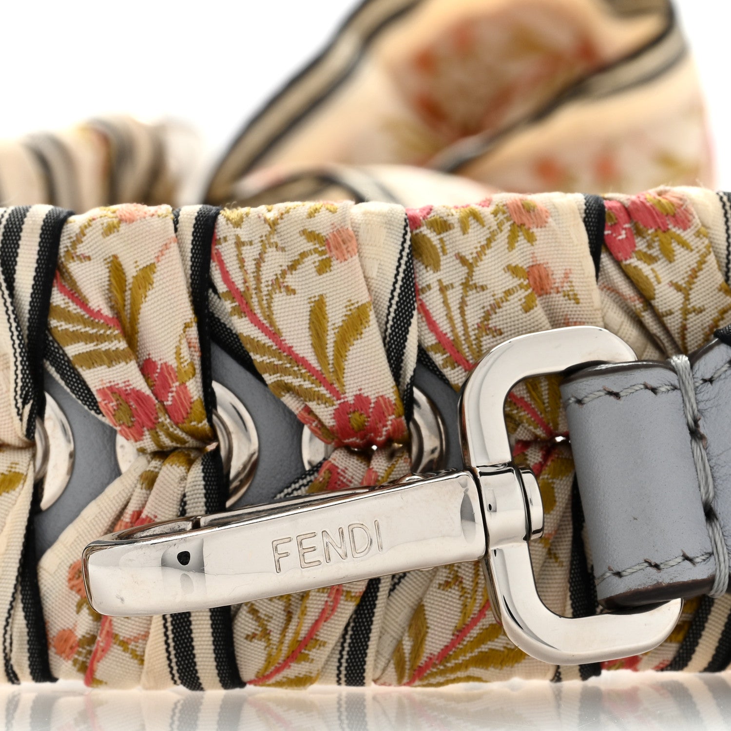 Fendi Calfskin Ribbon Lace Up Floral Strap You Grey White 3 of 3