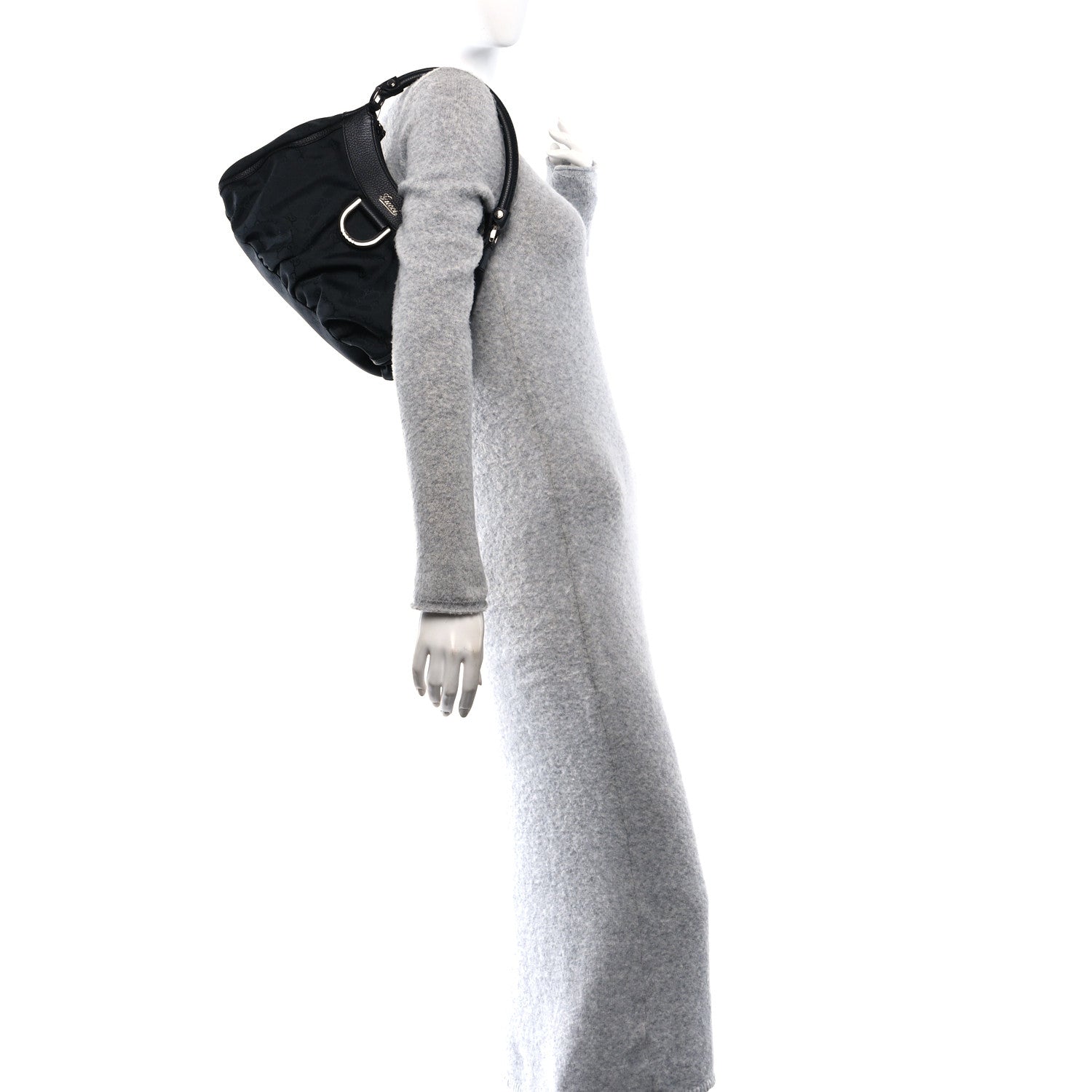 Gucci Nylon Monogram Medium D Gold Ring Hobo Black 2 of 10