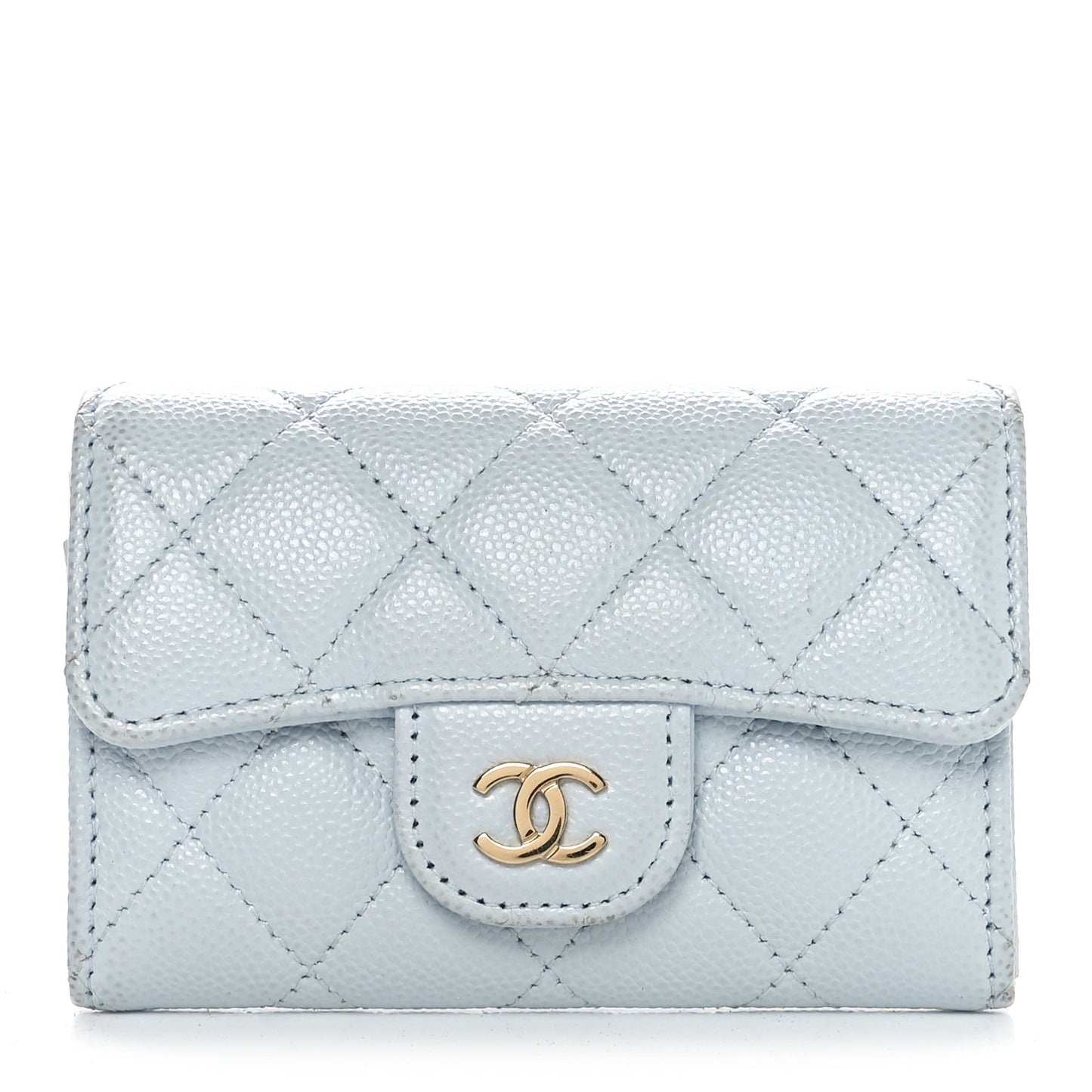 Caviar Quilted Flap Card Holder Wallet Light Blue