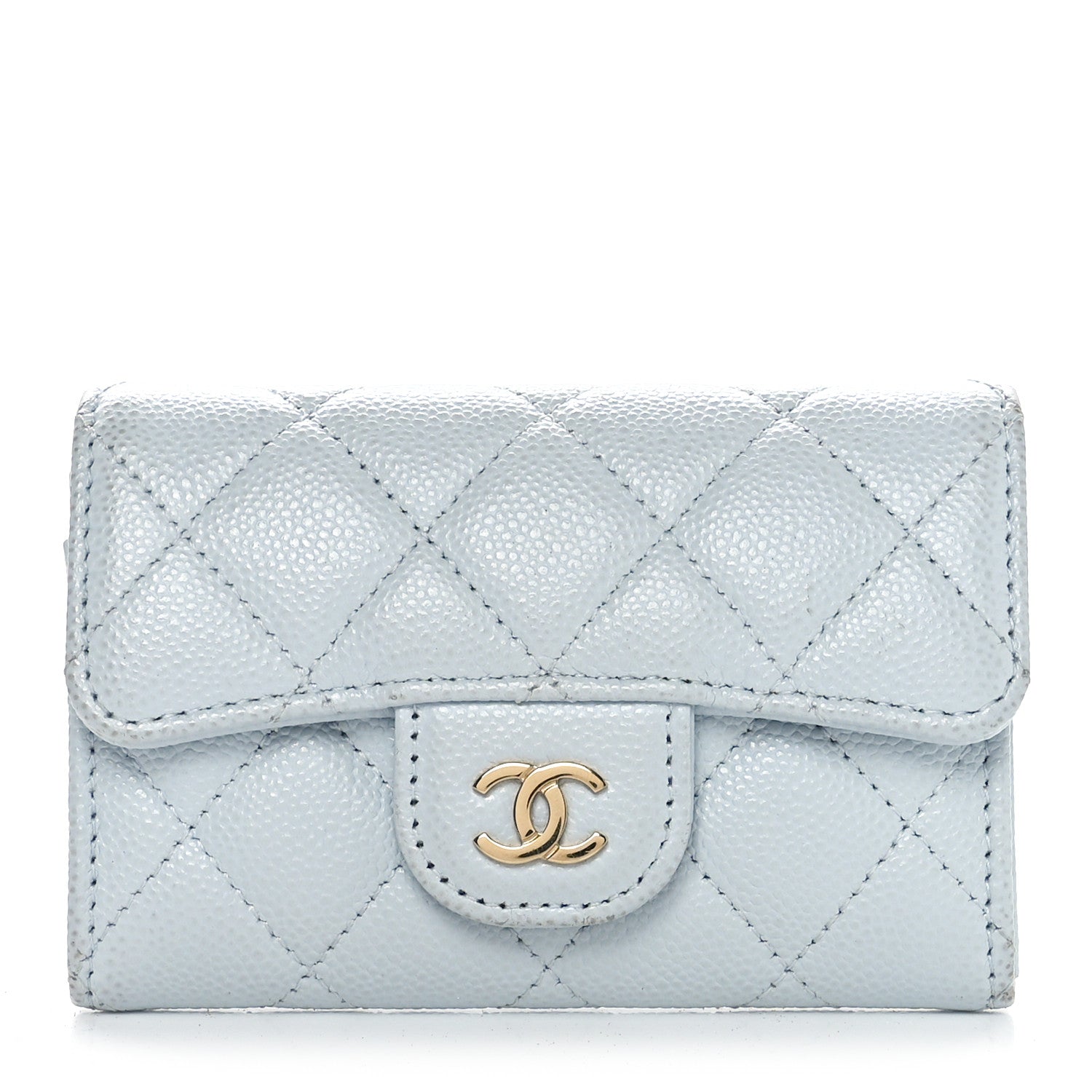 Chanel Caviar Quilted Flap Card Holder Wallet Light Blue 1 of 11