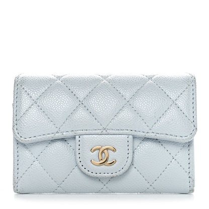 Chanel Caviar Quilted Flap Card Holder Wallet Light Blue 1 of 11