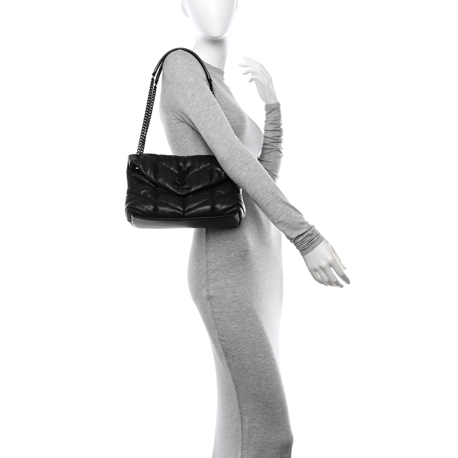 Saint Laurent Lambskin Quilted Monogram Monochrome Small Loulou Puffer Chain Satchel Black 2 of 10