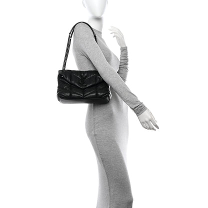 Saint Laurent Lambskin Quilted Monogram Monochrome Small Loulou Puffer Chain Satchel Black 2 of 10